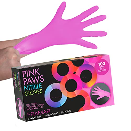 FRAMAR Pink Nitrile Gloves Small – Disposable Gloves Small, Non Latex Gloves Small, Latex Free Gloves Small, Gloves Disposable Small, Pink Gloves Disposable, Rubber Gloves Small, Hair Dye Gloves – 100 - S