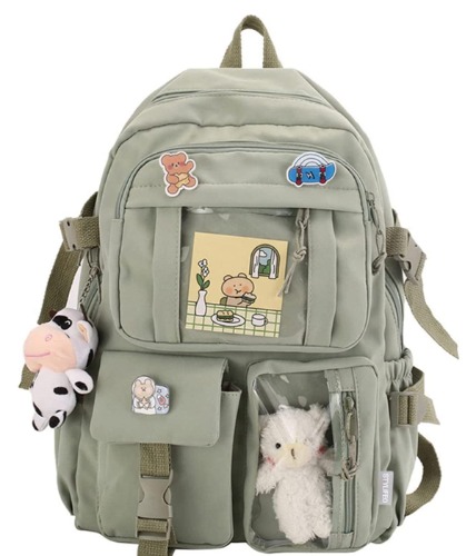 Stylifeo Kawaii Backpack with Cute Bear Plush Kawaii Pin Accessories Large Capacity Aesthetic School Bags Cute Bookbag for Girls Teen(Green) - Green
