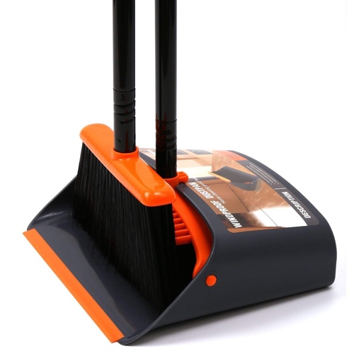 Broom and Dustpan/Dustpan with Broom Combo with 52" Long Handle for Home Kitchen Room Office Lobby Floor Use Upright Stand Up Broom and Dustpan Set for Home - A Orange Broom and Dustpan