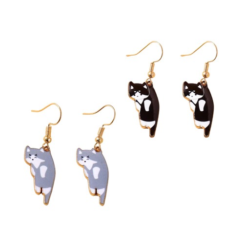 2-6 Pairs Cute Cat Drop Dangling Earrings Kawaii Aesthetic Cartoon Kitten Alloy Drop Dangle Earrings for Women Girls Leightweight Animals Lover Cat Birthday Gifts - 2 Pcs(B)
