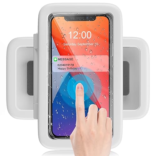 LC-dolida Shower Phone Holder Waterproof 480 Rotation Phone Stand Case Mount for Bathroom Batheub Kitchen Wall Mirro Compatible with iPhone 15 14 13 12 11 Plus Pro Max XS XR up to 6.8" Cell Phone - Amber White