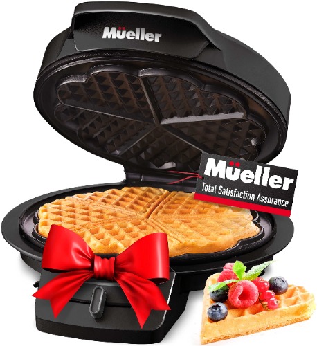 Mueller Heart Waffle Maker, 5 Belgian Waffle Iron, Adjustable Browning Control, Cool Touch Handle, Compact and Easy to Clean, Great Christmas Gift - Adjustable