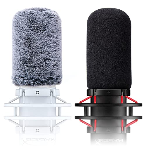 Microphone Windscreen Pop Filter Compatible with HyperX QuadCast - Mic Foam Cover with Furry Windscreen Muff for HyperX QuadCast S，QuadCast S White (2 Pack) - Windsrceen&Furry Foam