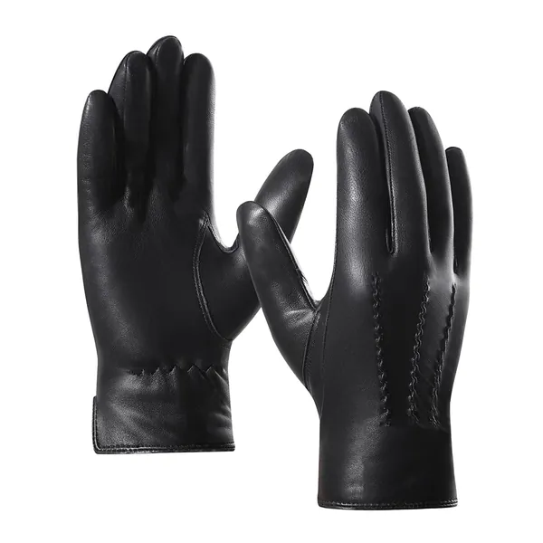 Harssidanzar Mens Luxury Italian Sheepskin Leather Gloves Vintage Finished Cashmere Lined Upgrade, Black, L
