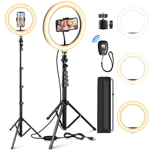 Apeocose [71” Tall] 10" Ring Light with Stand, Dimmable Selfie Ring Light & 61” Extended Phone Tripod & 360 Degree Rotatable Phone Mount & Wireless Bluetooth Remote for iPhone IOS & Android Cell Phone