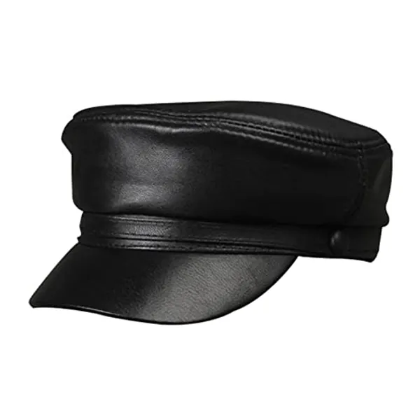 Genuine Sheepskin Leather Military Caps | Unisex Vintage Autumn Winter Hat Black