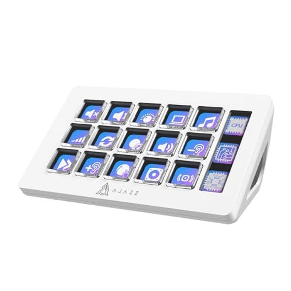 EPOMAKER Ajazz AKP153 Stream Deck–15 Customizable LCD Macro Keys and 1 LCD Screen Studio Controller, Useful for Video Editing, Music Production, Gaming and Live Streaming in Youtube/Twitch/OBS (White)