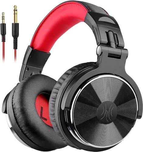 OneOdio Pro-10 Over Ear Wired Headphones for School Studio Monitor & Mixing DJ Stereo Headsets with 50mm Neodymium Drivers, 3.5mm/6.35mm Jack for AMP Computer Recording Phone Piano Guitar Laptop - Red