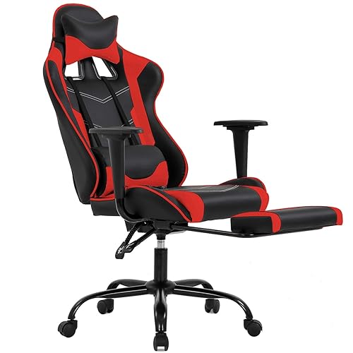 BestOffice Gaming Chair with Footrest,Ergonomic Office Chair,Adjustable Swivel Desk Chair,Reclining Computer Chair with Lumbar Support and Headrest,Racing Style Video Gamer Chair (Red) - Red