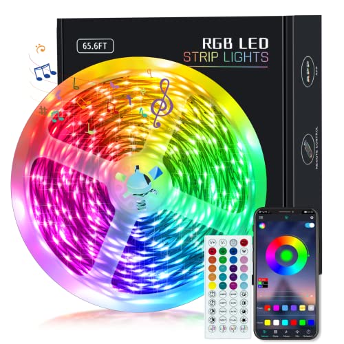 KEELIXIN 65.6ft LED Lights for Bedroom, Music Sync RGB LED Strip Lights with APP & Remote Control, Luces LED para Cuarto, Bluetooth LED Lights for Room, Home Decoration - 65.6FT