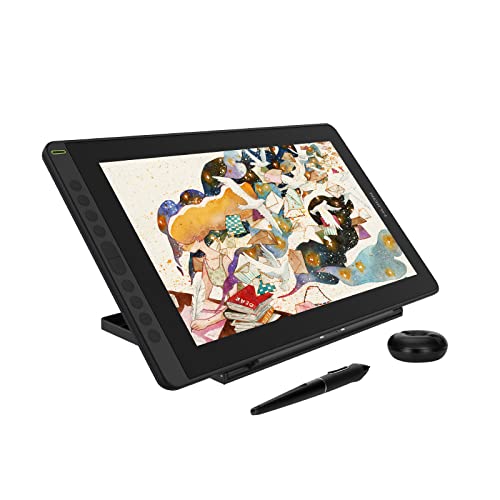 2021 HUION KAMVAS 16 Graphics Drawing Tablet with Full-Laminated Screen Anti-Glare 10 Express Keys Android Support Battery-Free Stylus 8192 Pen Pressure Tilt Adjustable Stand - 15.6 Inch Pen Display - Black with stand
