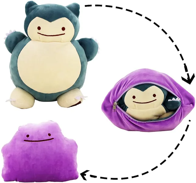AOOPOO Jumbo-Snorlax-Plüschkissen, wechselbar, zwei Stile, weiches Stofftier, 32 cm, Ditto-Puppe, wendbare Figur, Kissen, Geschenk für Kinder