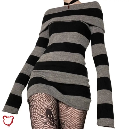 Embers' Sweater Dress: Black/Grey & Red/Grey - Black / S