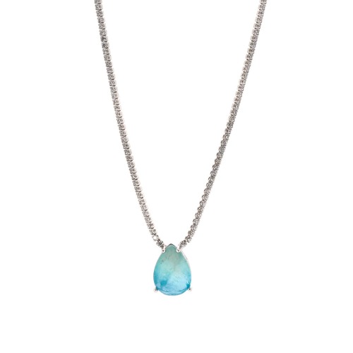 Paraiba Tourmaline Teardrop Pendant Diamond Chain Happy Necklace - Blue by Ebru Jewelry
