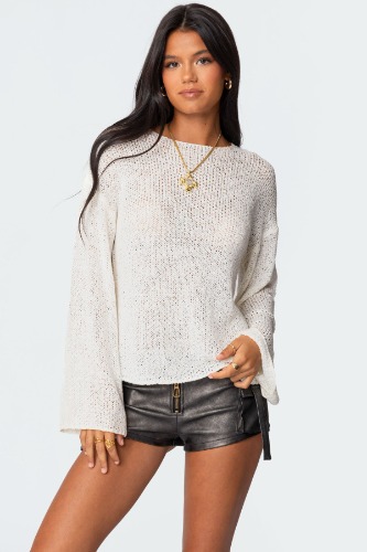 Drop Shoulder Light Knit Sweater | WHITE / M