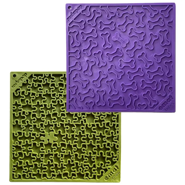 Large Green Jigsaw & Large Purple Bones eMat Lick Mat Bundle - Large Green Jigsaw - Large Purple Bones