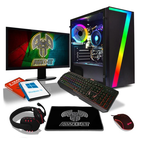 𝗔𝗪𝗗-𝗜𝗧 | PC Gamer Complet, Ordinateurs de Bureau, PC Gamer Fixe, AMD Ryzen 5 5600G 4.4GHz Turbo 4 cœurs, 16 Go 3200MHz DDR4, 1TB HDD, Écran 24", Clavier et Souris Gamer, RGB, WiFi, Windows 10