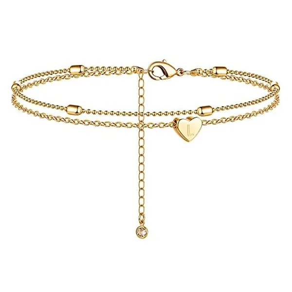 
                            NECOCY Heart Initial Ankle Bracelets for Women | 18K Gold Plated Dainty Layered Heart Initial Anklets for Beach, Party, Daily Wearing
                        