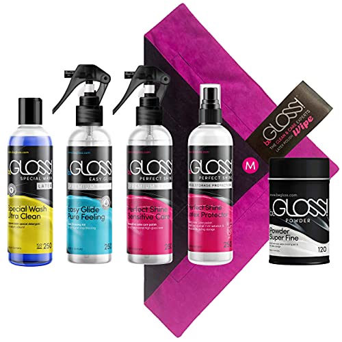 Latex Premium Care KIT - Latexpolitur Perfect Shine Premium Spray - Special WASH Latex Detergent - Wipe Latex Polish Cloth Medium