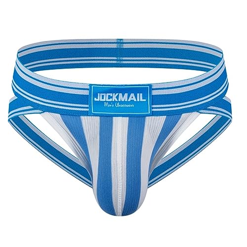 JOCKMAIL Mens Jockstrap Underwear Wide Belt Athletic Supporter Mens Thongs Sport Underwear Jock Strap - Medium - 255blue
