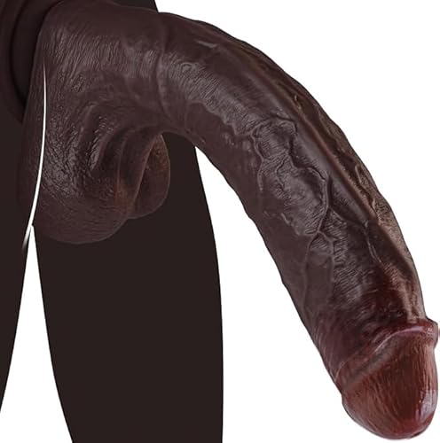 Realistic Black Silicone Dildo, 11.42 Inch