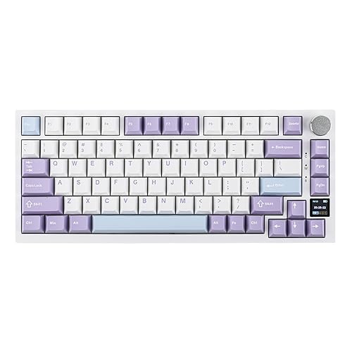 EPOMAKER Ajazz AK820 Pro 75% Mechanical Keyboard, Gasket-Mounted Gaming Keyboard with TFT Smart Display&Knob, Bluetooth 5.1/2.4G Wireless/Type-C Wired Custom Keyboard (Purple, Flying Fish Switch) - Ajazz Flying Fish Switch - White Purple