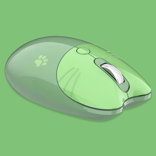 Cute and Colorful Cat Shaped Wireless Bluetooth Mouse with USB Receiver - Dual mode green