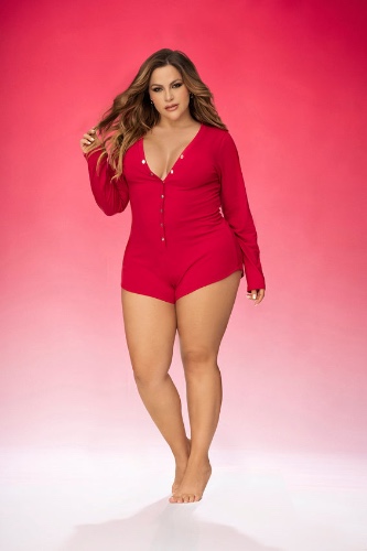 Addison Cozy Romper Plus - 3X/4X / Red