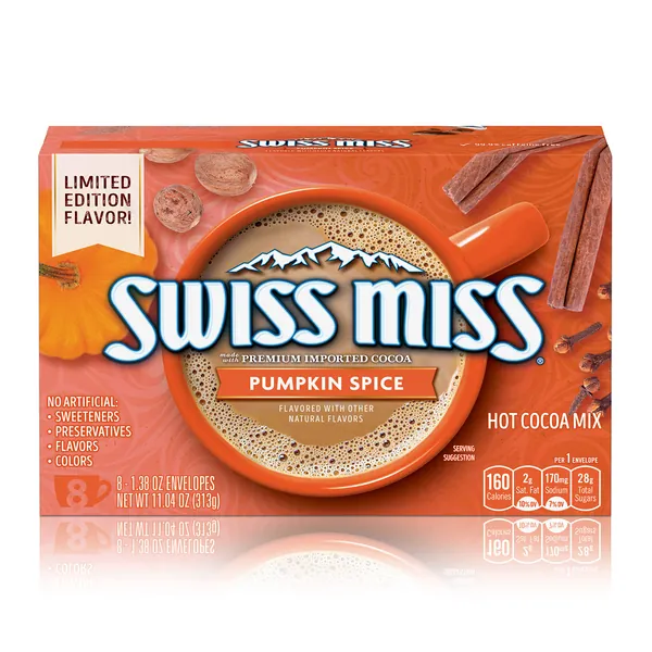 Swiss Miss Pumpkin Spice Flavored Hot Cocoa Mix Packets, 1.38 Oz. 8Count (Pack Of 12)