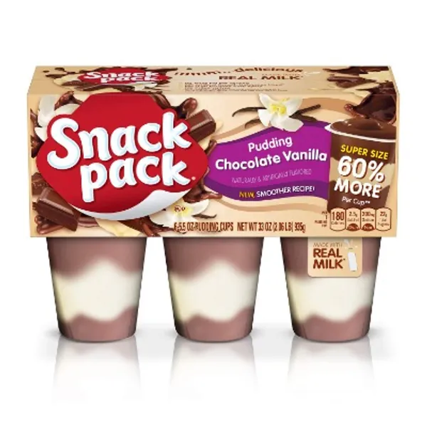 Super Snack Pack Chocolate Vanilla Pudding Cups, 6 Count per pack, 33 Ounce, Pack Of 8