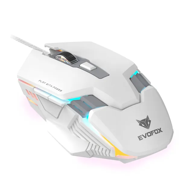 EvoFox Starter Series Spectre USB Wired Gaming Mouse with Upto 3600 DPI Gaming Sensor | 6 Buttons Design | Upto 7 Million Clicks | 7 Colours Rainbow Lighting with Breathing Effect | 1.5m Braided Cable (White)