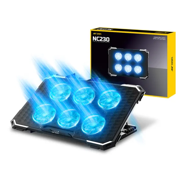 Ant Esports NC230 RGB Gaming Notebook Cooler, 10" - 17" + Gaming Laptop Cooling Pad for PC + USB Powered Fan + Very Stable and Silent + Compatible Mac and PS5/PS4