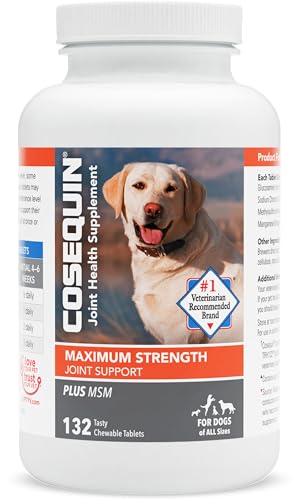 Nutramax Laboratories Cosequin Maximum Strength Joint Health Supplement for Dogs - With Glucosamine, Chondroitin, and MSM, 132 Chewable Tablets - chicken flavor - 132 count