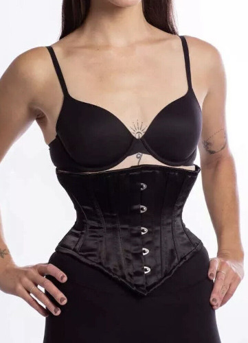 New Defective 201 Authentic Black Satin 18” Steel Boned Underbust Waspie Corset