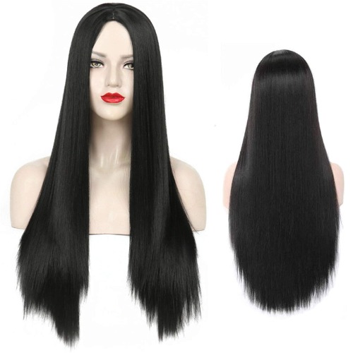 Sawekin 29.5" 75cm Long Black Wigs for Women Long Straight Synthetic Black Wigs for Party Cosplay Halloween Anime(B-Black)