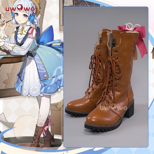 Uwowo Genshin Impact Shoes Ayaka Fontaine Springbloom Missive Dress New Skin Outfit Cosplay Shoes Boots | 40