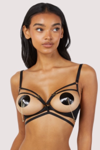 Sarah Black Open Cup Strappy Bra | US 18