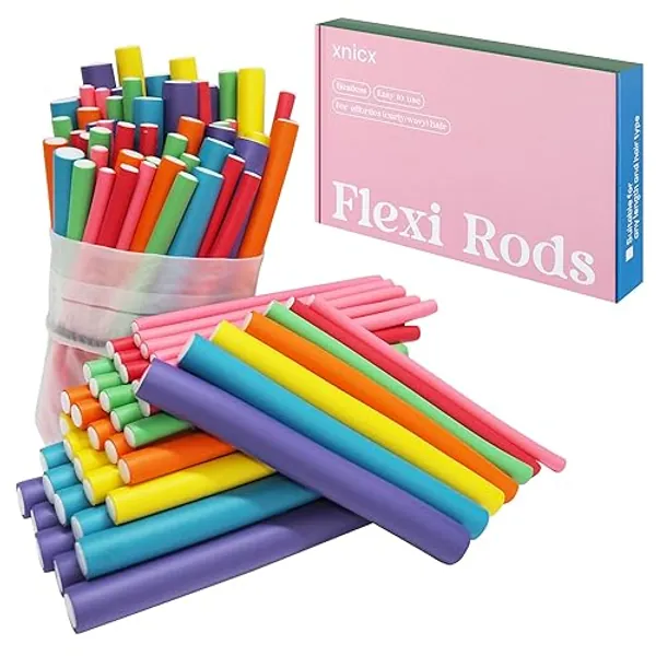 xnicx 47 pcs 7'' Hair Curlers Rollers Flexi Rods Flexible Curling Rods Set No Heat Heatless Bendy Foam Hair Curls for Long,Medium,Short Hair to Sleep in