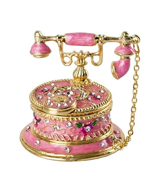 SEVENBEES Hand Painted Enameled Decorative Telephone Hinged Jewelry Trinket Box Gifts