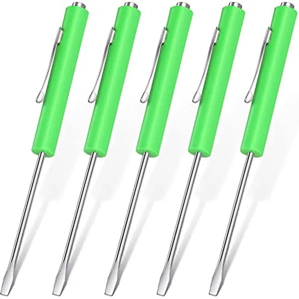 5 Pieces Magnetic Pocket Screwdriver Mini Pocket Screwdriver with Clip Small Slotted Head Screwdriver Tool Set for Home Office Gadgets Repair Tool Mechanics Electricians Technician (Green)
