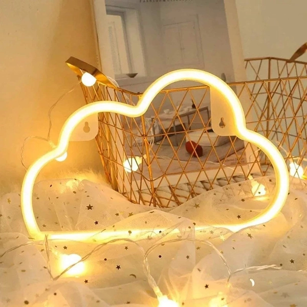 Neon Light Decor Bolt LED Neon Sign For Bedroom Usb Charging Hanging Decorative For Christmas Birthday Party Kids Room Wedding Bedroom Bar Gaming Living Room (Cloud Yellow)