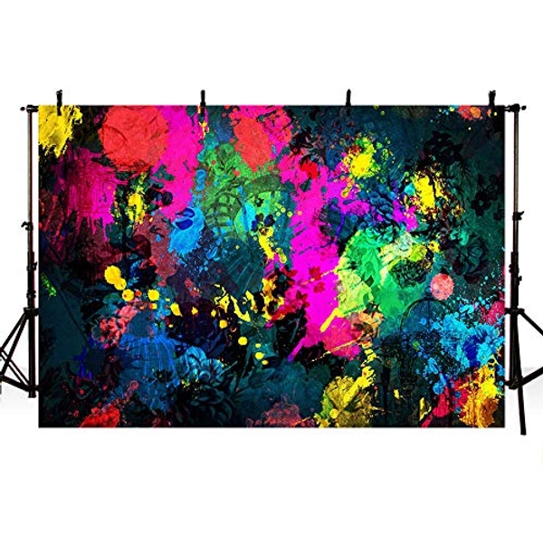 MEHOFOTO Graffiti Painting Photo Booth Backdrop Banner Abstract Art Neon Glowing Party Decorations Studio Photography Background Props 7x5ft