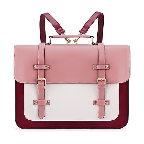 ECOSUSI Laptop Bag for Women Vegan Leather Messenger Bag Fashion Briefcase Backpack 15.6 inch Computer Satchel Bag - Pink