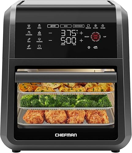 Chefman 12-Quart 6-in-1 Air Fryer Oven with Digital Timer, Touchscreen, and 12 Presets - Family Size Countertop Convection Oven, Dishwasher-Safe Parts - 12 Quart - Black