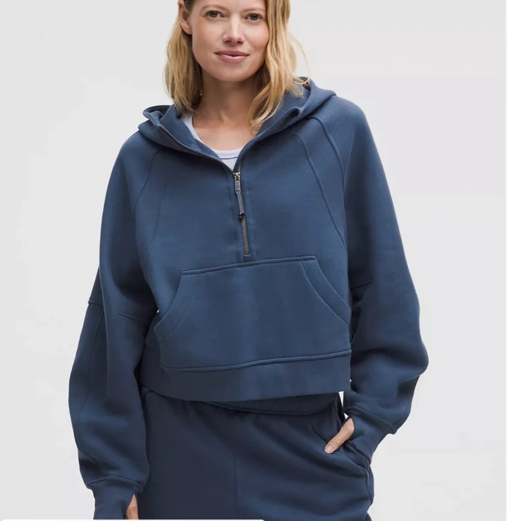 Scuba Oversized Half-Zip Hoodie - Blue Twill- XS/S
