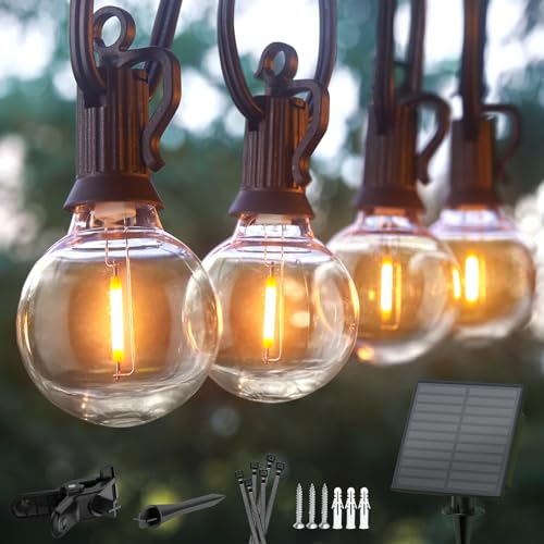 Minetom (2 Pack 58 Ft Outdoor Solar Lights, Waterproof Outdoor String Lights with 25 G40 LED Shatterproof Globe Bulbs, Solar Patio Hanging Lights for Backyard Garden Porch Yard Decor - 2 Pack-25 Lights-58 Ft