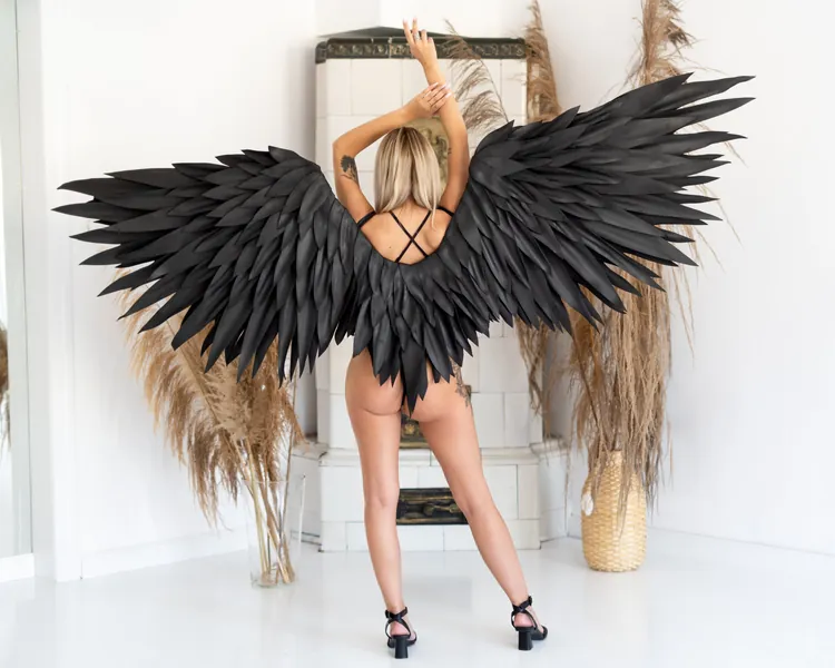 Black wings cosplay for photoshoot on Valentine's Day, Large angel wings costume  exclusive image from Bogacci brand