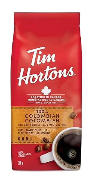 Tim Hortons 100% Colombian Dark Medium Roast Fine Grind Coffee 300g