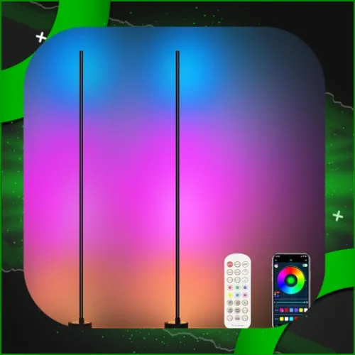 Miortior Corner Floor Lamp, 2 Pack Smart LED Corner Lamp Works with App/Remote/Button Control, RGB Floor Lamp with 16 Million DIY Colors, 68+ Scene, Music Sync for Living Room, Gaming Room, etc - 2 Pack