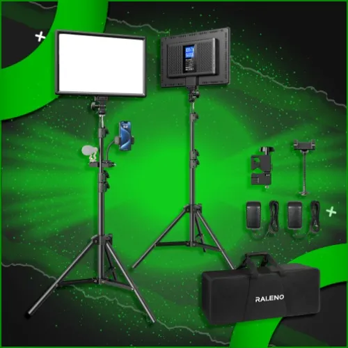 RALENO 2 Packs LED Video Light and 75inches Stand Lighting Kit, CRI 95+ Photography Lighting with 8000mAh Built-in Battery & LCD Display, Studio Lights for TikTok, YouTube, Live Streaming, Videography